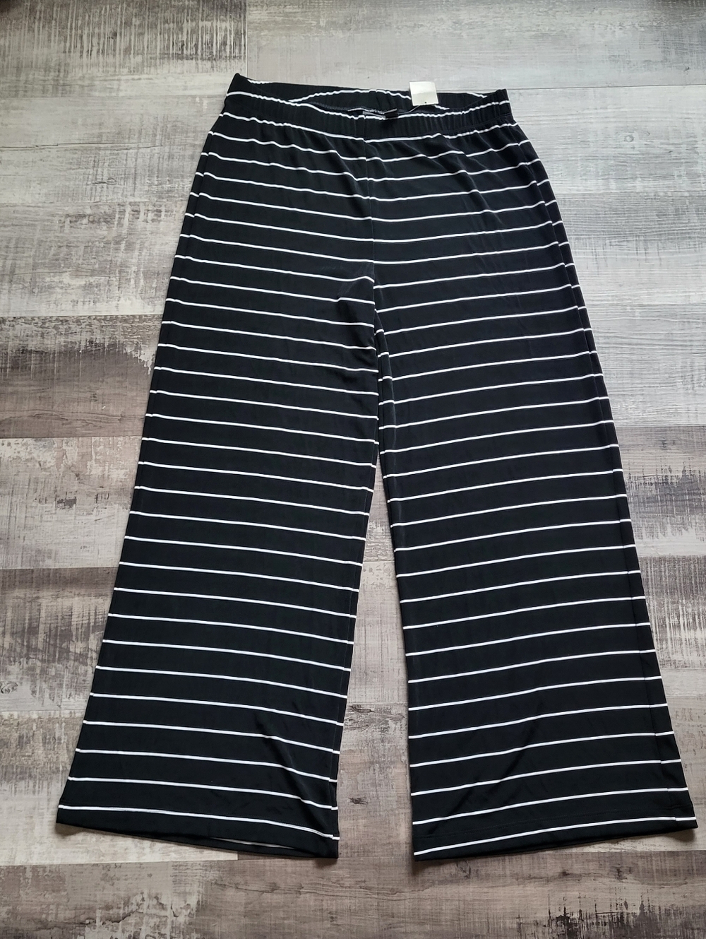 Chico’s Striped Wide Leg Pants Pull-On Elastic Waist Lounge Travel US 12 Large